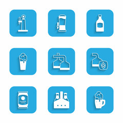 Set Beer brewing process, Pack of beer bottles, Glass, can, and tap icon. Vector