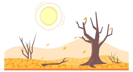 Fototapeten Drought in land or dry desert soil with dead trees © Elegant Solution