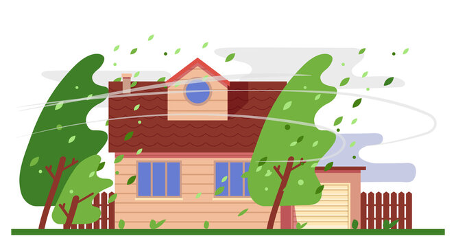 Hurricane, wind storm and house, natural disaster
