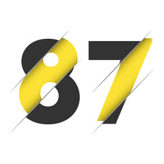 87 8 7 Number Logo Design with a Creative Cut and Black Circle Background. Creative logo design.