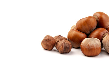 Group of hazelnuts, isolated on white background