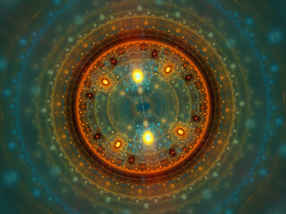 Abstract fractal art background of concentric circles, suggestive of a domed ceiling.