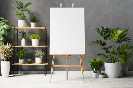 Painting Stand Wooden Easel With Blank Canvas Poster Sign Board Isolated  Stock Photo, Picture and Royalty Free Image. Image 82492626.
