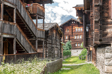 Historic center of Bellwald with typical Valais wooden houses