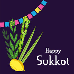Vector illustration of a Background for Jewish holiday Happy Sukkot.