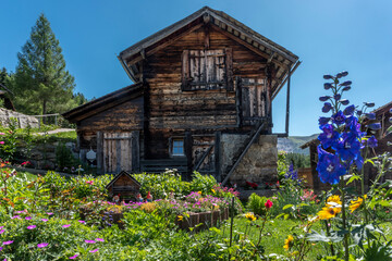 Fototapeta na wymiar Typical Valais wooden house in Bellwald