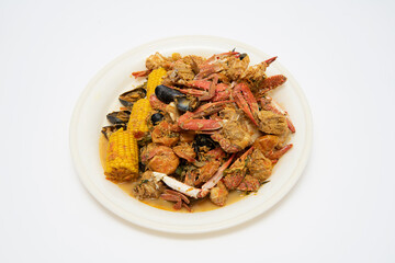 Homemade Cajun Seafood Boil with Lobster Crab and Shrimp with rice