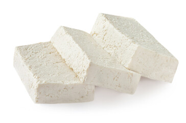 Feta cheese isolated on white background. Greek soft salty cheese