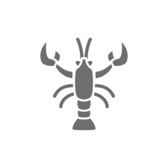 Crayfish, crawfish, lobster grey icon. Isolated on white background