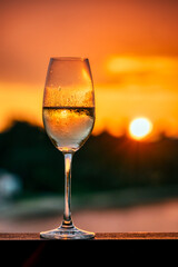 Champagne celebration at sunset
