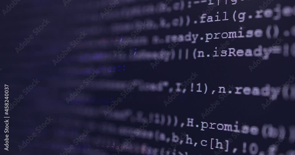 Leinwandbilder 4K Close up shot HTML tag code on PC Monitor scroll down on blue screen. Background concept for programming and coding web development.