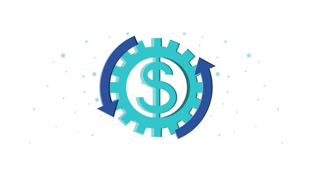 personal finances animation with dollar symbol in gear