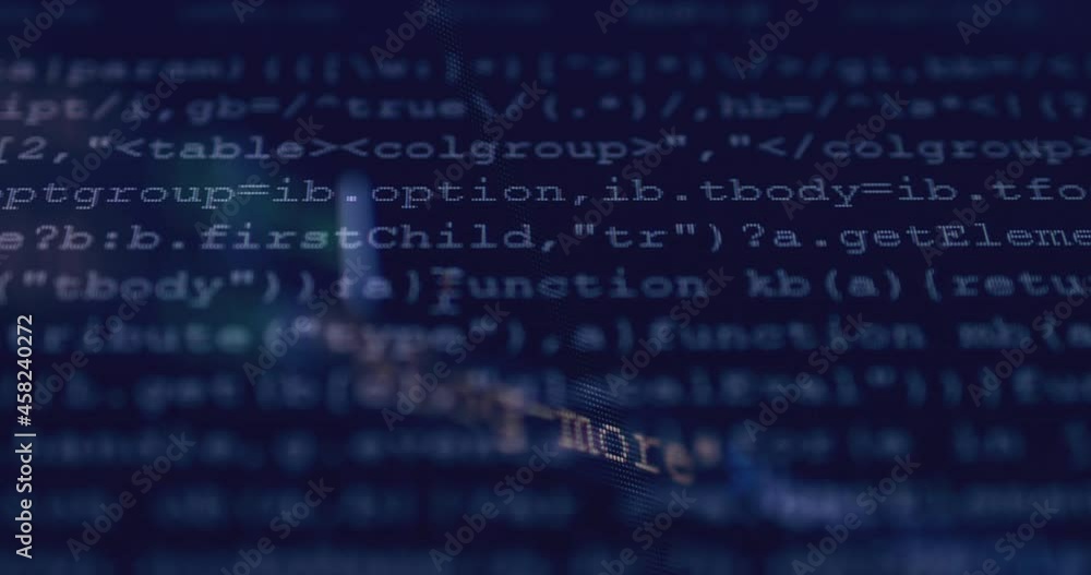 Aufkleber 4K Close up shot HTML tag code on PC Monitor scroll down on blue screen. Background concept for programming and coding web development.