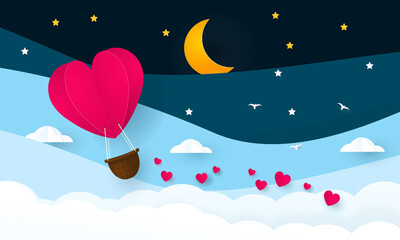 Fototapeta na wymiar Love and valentine day. Heart air balloon. 