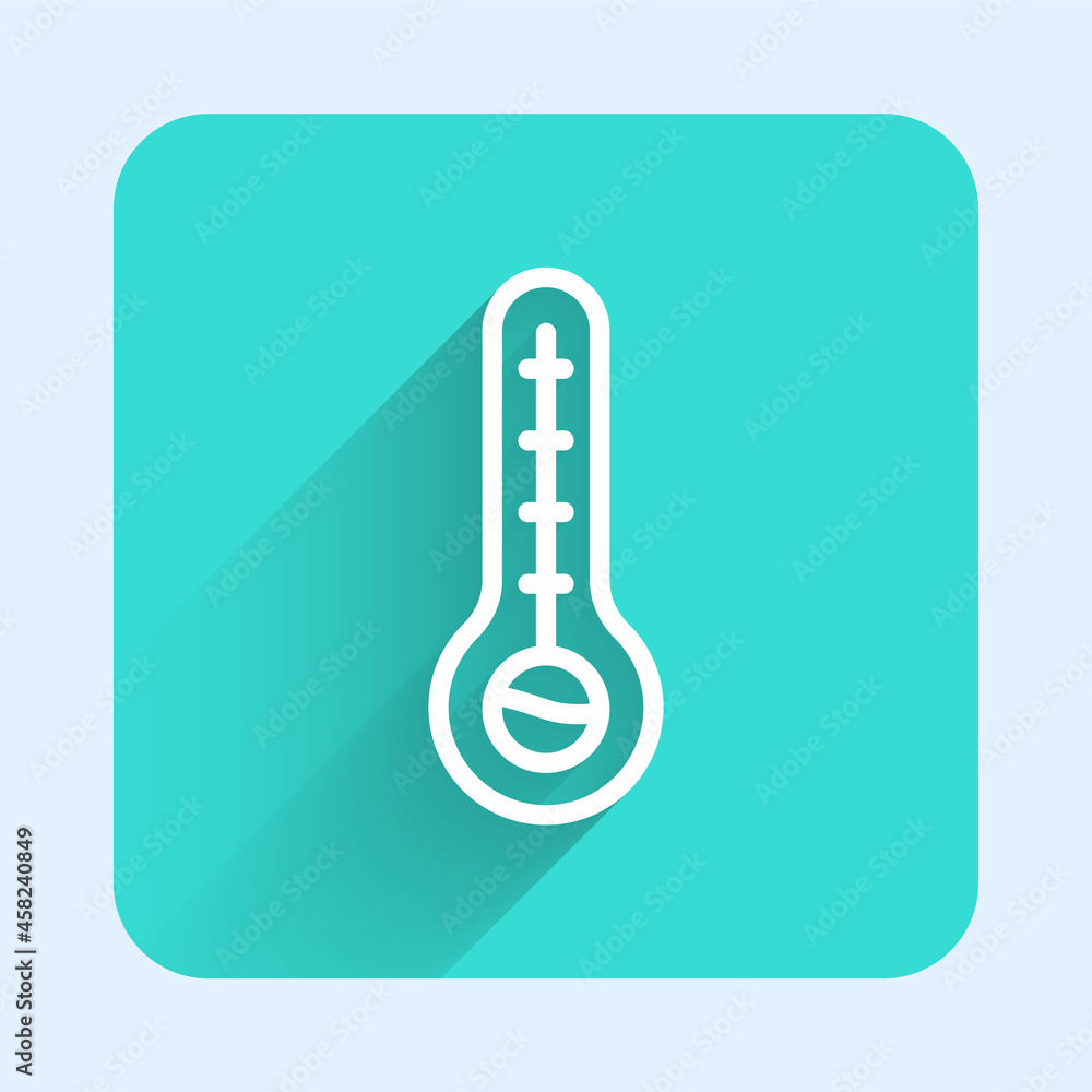 Poster white line meteorology thermometer measuring heat and cold icon isolated with long shadow background