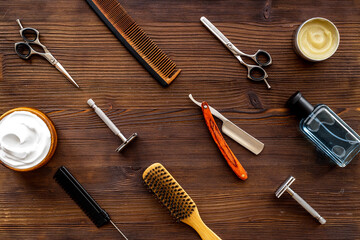 Barber tools with hairdressing scissors and combs
