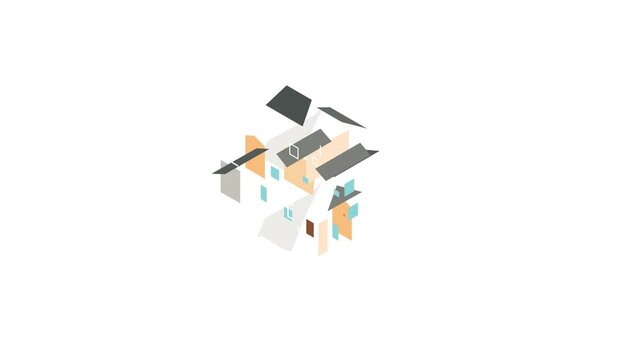 House with two outbuildings icon animation isometric best object on white backgound