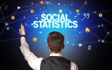 Rear view of a businessman, social media concept