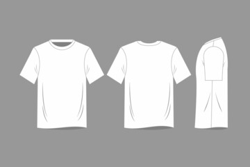 T-shirt template colorful collection isolated, front, side, back view.