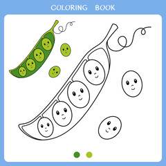 Simple educational game for kids. Cute pisum for coloring book - obrazy, fototapety, plakaty