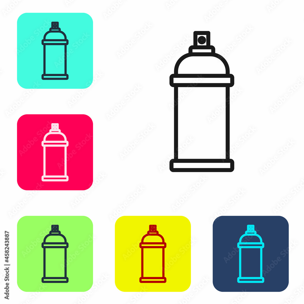 Poster black line paint spray can icon isolated on white background. set icons in color square buttons. vec