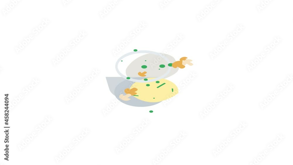 Poster puree soup with mushrooms icon animation isometric best object on white backgound