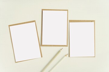 Set of 3 blank note cards and kraft paper envelopes for design presentation, A6 postcard, greeting...