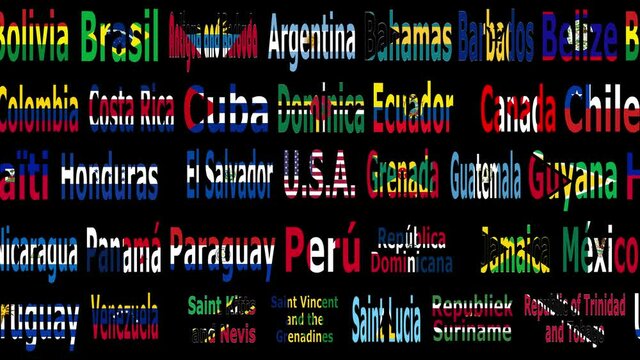 Nombre y banderas países continente americano en horizontal