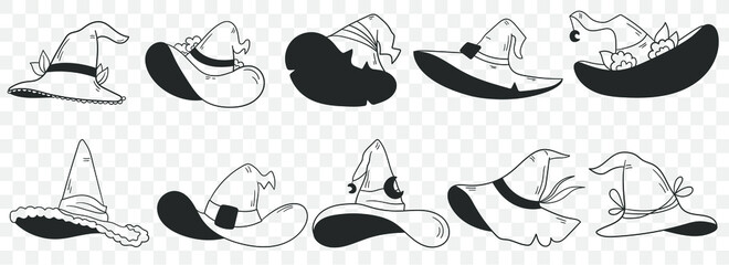 Doodle set  halloween hats. Witch hats collection