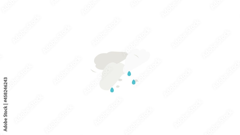 Poster cloud with rain drops icon animation isometric best object on white backgound