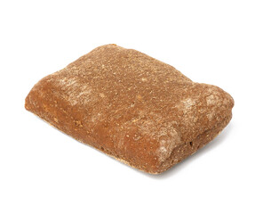baked rye flour rectangular bun on white isolated background