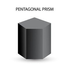 black pentagonal prism with gradients and shadow for game, icon, package design, logo, mobile, ui, web, education. 3D pentagonal prism on a white background. Geometric figures for your design.