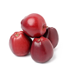 a bunch of ripe dark red apples on a white background, Red Chief variety