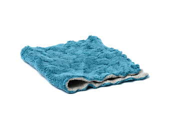 folded kitchen blue towel isolated on white background. Terry cloth