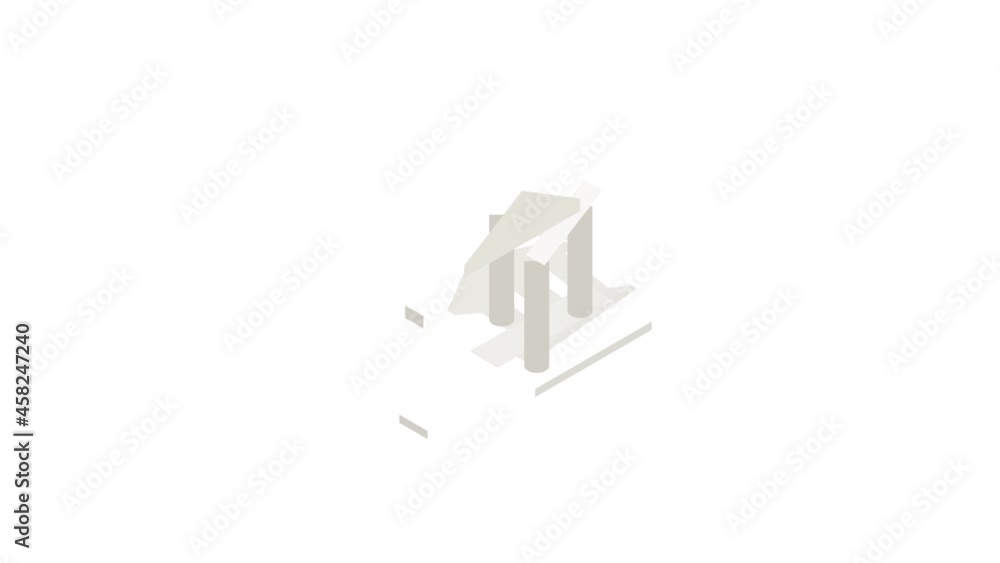 Poster building facade with three pillars icon animation isometric best object on white backgound