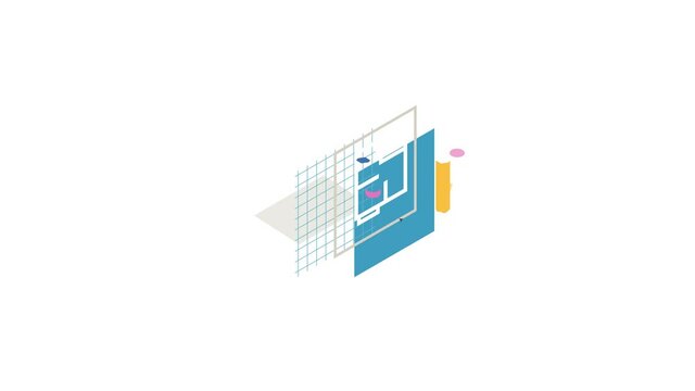 Flat project and pencil icon animation isometric best object on white backgound