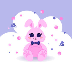 Obraz na płótnie Canvas Pink rabbit with a blue bow. Children's illustration. Vector.