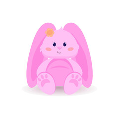 Pink rabbit. Children's illustration. Vector