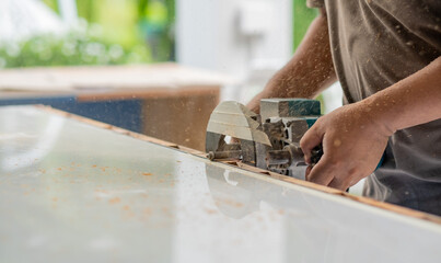 cutting wood for building, Wood drill, carpenter, worker
