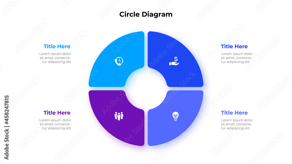 Fototapete Circle diagram divided into 4 segments. Concept of four options of business project management. Vector illustration for data analysis visualization