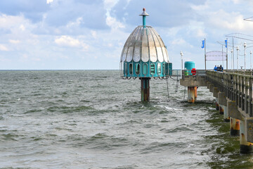 Diving bell at the seabridge in Zinnowitz, tourist resort on the island Usedom at the Baltic Sea in...