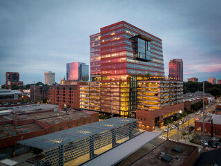 Fototapeta premium Sunset Drone Image of Downtown Raleigh North Carolina Skyline