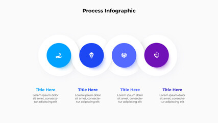 Horizontal progress diagram with four circle elements. Concept of 4 steps of business timeline. Creative infographic design template