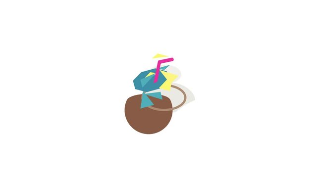 Coconut cocktail icon animation isometric best object on white backgound