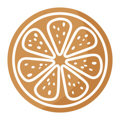 Christmas festive lemon or orange slice gingerbread cookie covered by white icing.