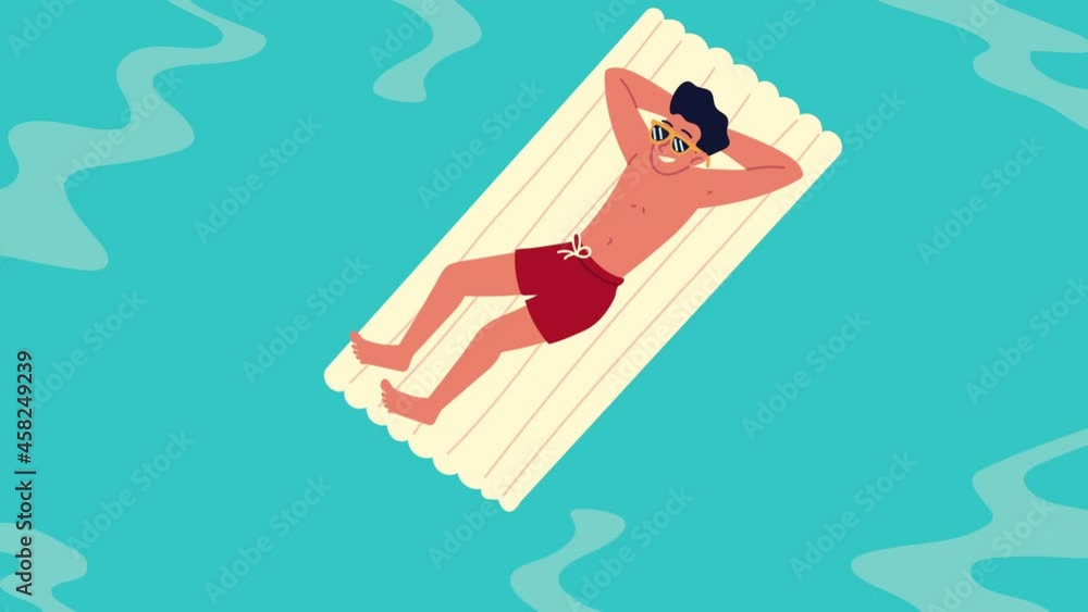 Canvas Prints man relaxing in mat floating in pool animation