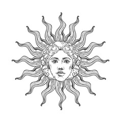 Vector image of the sun in the style of engraving.