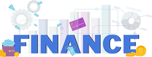Finance vector flat typography. Finance word with icons.