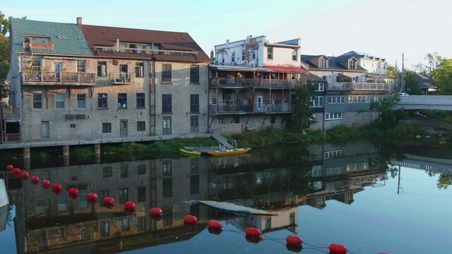 Village of Elora Ontario Canada early morning summer sunrise along the Grand River