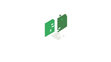 File format xls icon animation isometric best object on white backgound
